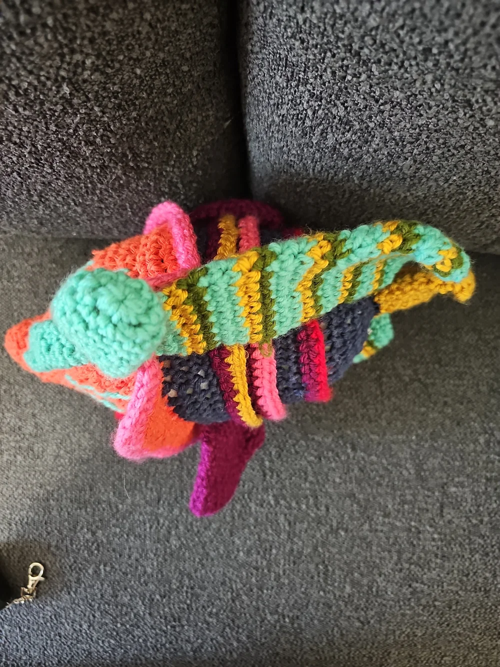 Handmade Colorful Crochet Fish Accent Pillow - Multicolor